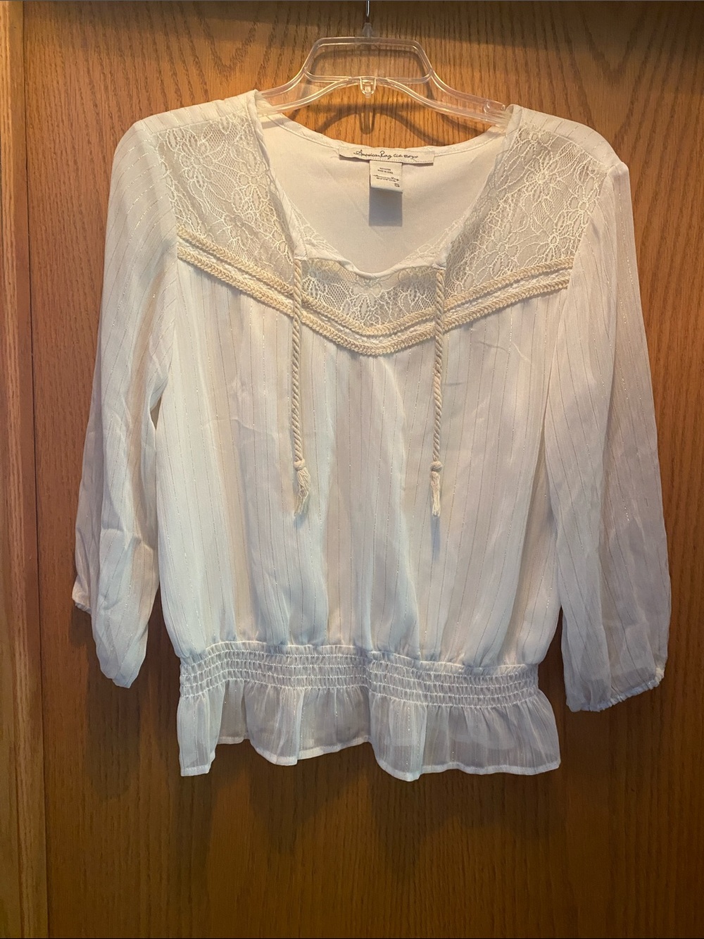 American Rag Cream Lace-Trim Peasant Top